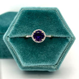 10K Yellow Gold Amethyst and Diamond Ring