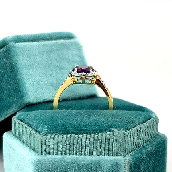 10K Yellow Gold Amethyst and Diamond Ring