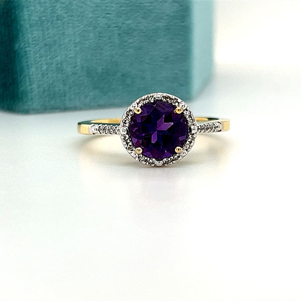 10K Yellow Gold Amethyst and Diamond Ring