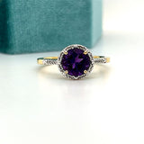 10K Yellow Gold Amethyst and Diamond Ring