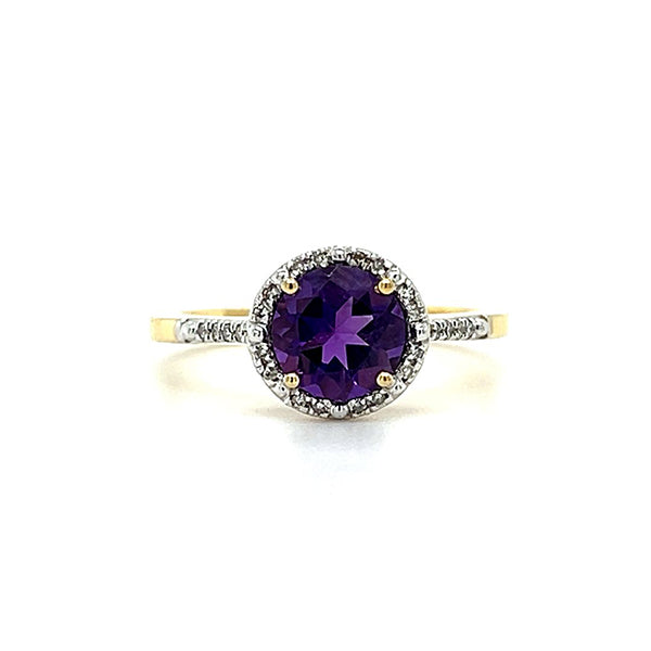 10K Yellow Gold Amethyst and Diamond Ring