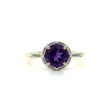 10K Yellow Gold Amethyst and Diamond Ring