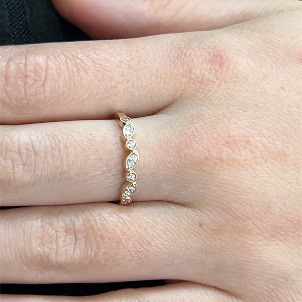 10K Rose Gold 0.15 Carat Total Weight Diamond Wedding Anniversary Stackable Band Ring