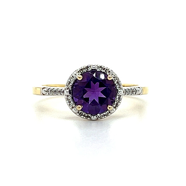 10K Yellow Gold Amethyst and Diamond Ring