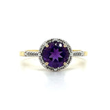10K Yellow Gold Amethyst and Diamond Ring