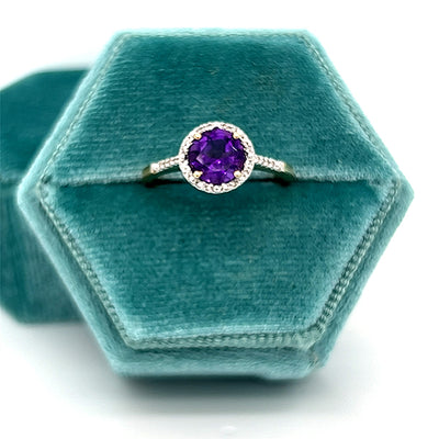 10K Yellow Gold Amethyst and Diamond Ring