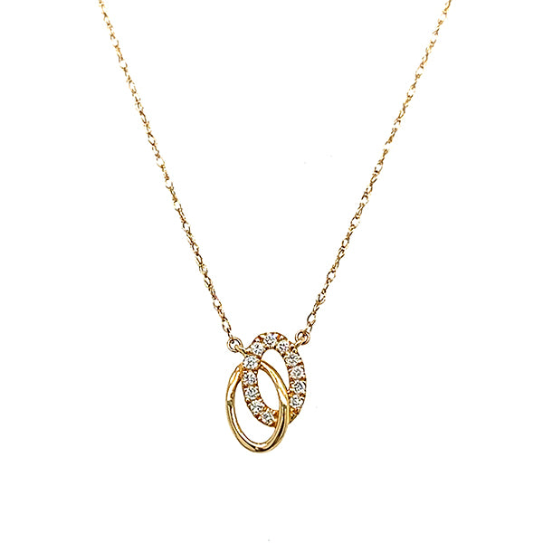 "Praline" 14K Yellow Gold 0.08 Carat Total Weight Diamond Double Oval Necklace on 18" Chain
