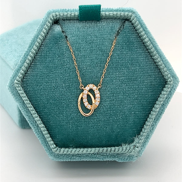 "Praline" 14K Yellow Gold 0.08 Carat Total Weight Diamond Double Oval Necklace on 18" Chain