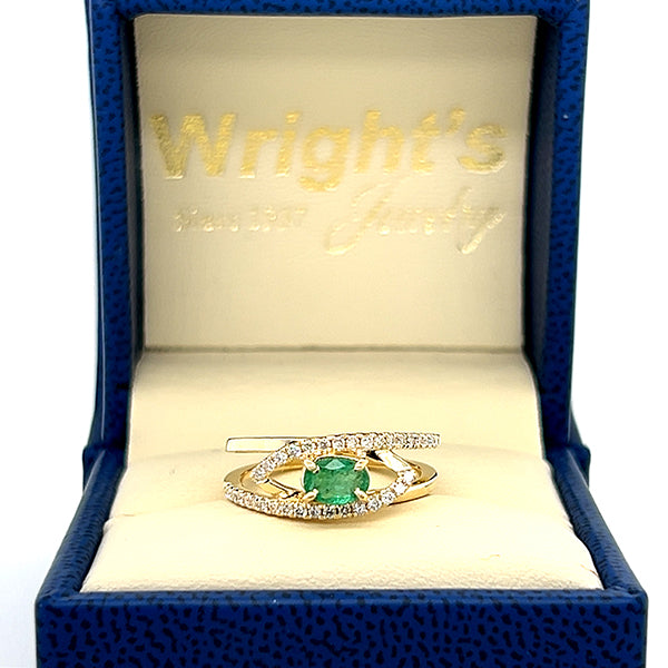 14K Yellow Gold 0.26 Carat Total Weight Diamond and 0.38CT Emerald Ring WJS Custom Set Collection