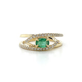 14K Yellow Gold 0.26 Carat Total Weight Diamond and 0.38CT Emerald Ring WJS Custom Set Collection