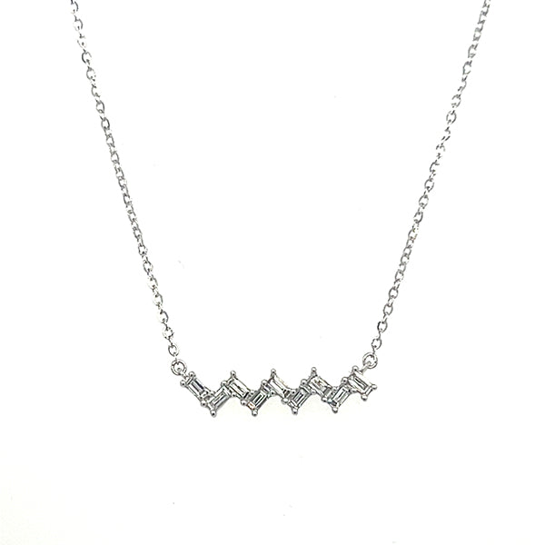 14K White Gold 1/5 Carat Total Weight Zigzag Baguette Diamond Necklace
