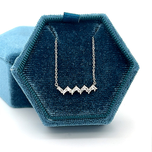14K White Gold 1/5 Carat Total Weight Zigzag Baguette Diamond Necklace