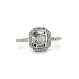 14K White Gold 1/2 Carat Total Weight (45) Composite Set Diamond Baguette Octagon Bridal Engagement Ring