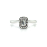 14K White Gold 1/10 Carat Total Weight (32) Diamond with 1/5CT Diamond Center Halo Bridal Engagement Ring
