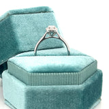 14K White Gold 1/10 Carat Total Weight (32) Diamond with 1/5CT Diamond Center Halo Bridal Engagement Ring
