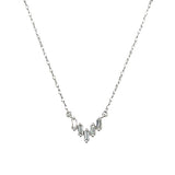 14K White Gold 1/10 Carat Total Weight (5) Diamond Baguette V-Shaped Pendant Necklace on 18" Chain