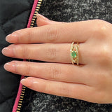 14K Yellow Gold 0.26 Carat Total Weight Diamond and 0.38CT Emerald Ring WJS Custom Set Collection