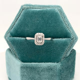 14K White Gold 1/10 Carat Total Weight (32) Diamond with 1/5CT Diamond Center Halo Bridal Engagement Ring