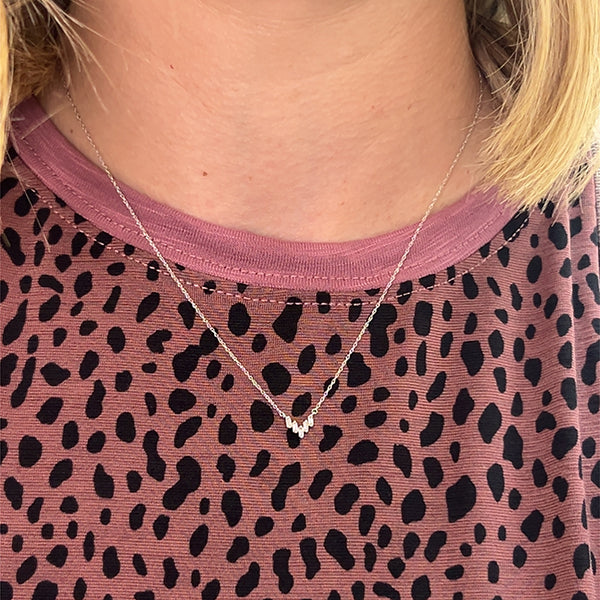 14K White Gold 1/10 Carat Total Weight (5) Diamond Baguette V-Shaped Pendant Necklace on 18" Chain