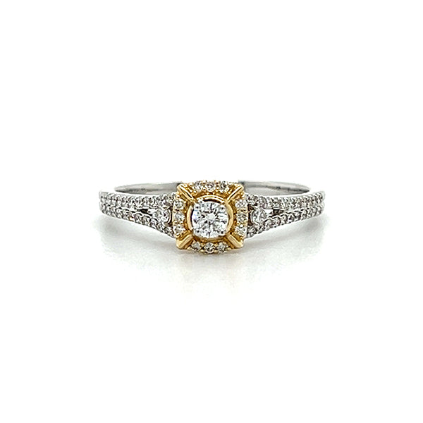 14K White and Yellow Gold 0.33 Carat Total Weight Diamond Bridal Engagement Ring.