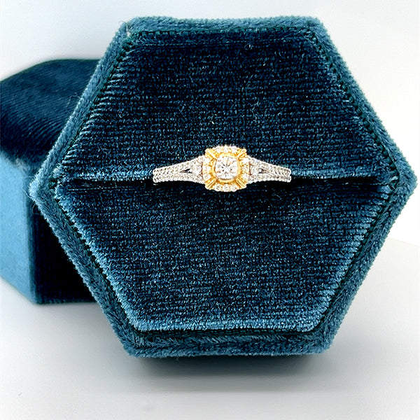 14K White and Yellow Gold 0.33 Carat Total Weight Diamond Bridal Engagement Ring.