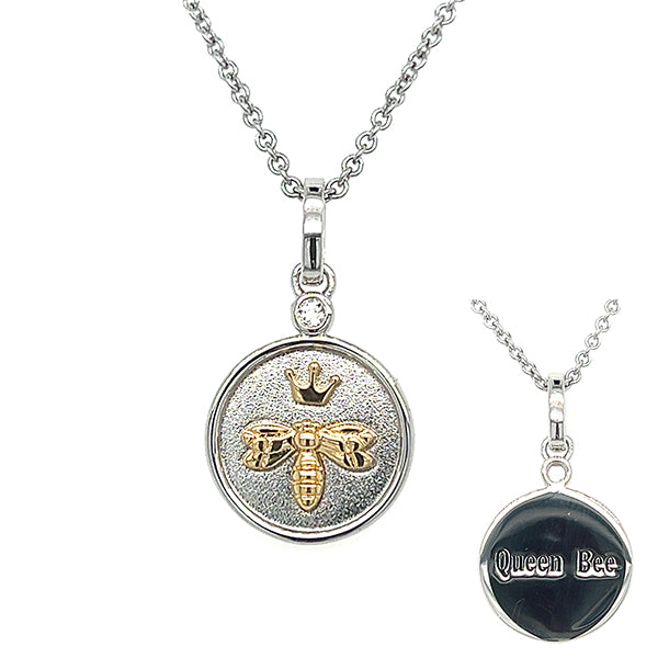 Sterling Silver Gold Plated Crowned Queen Bee Coin Necklace on Adjustable 18-20" Chain
