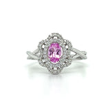 14K White Gold 0.22 Carat Total Weight (56 Brilliant) Diamond and 0.60CT Pink Sapphire Ring WJS Custom Set Collection