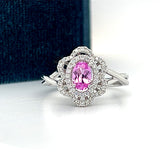 14K White Gold 0.22 Carat Total Weight (56 Brilliant) Diamond and 0.60CT Pink Sapphire Ring WJS Custom Set Collection