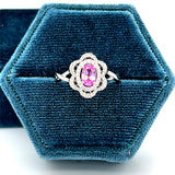 14K White Gold 0.22 Carat Total Weight (56 Brilliant) Diamond and 0.60CT Pink Sapphire Ring WJS Custom Set Collection