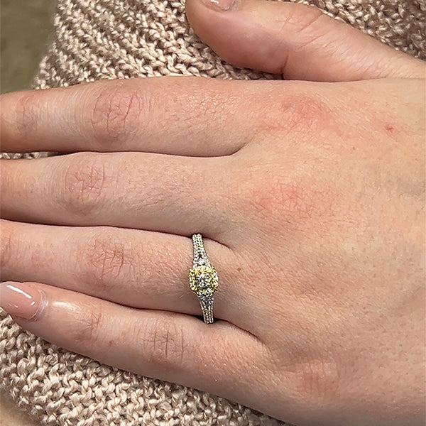 14K White and Yellow Gold 0.33 Carat Total Weight Diamond Bridal Engagement Ring.