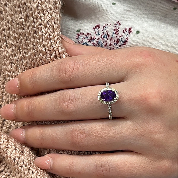 14KW 1.35CT Amethyst and 0.30 Carat Total Weight Diamond Ring
