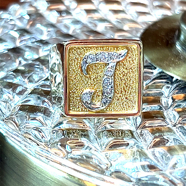 "Tucker" Men's 14K Yellow Gold Diamond T Ring Estate  ORW3224PP
