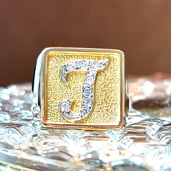 "Tucker" Men's 14K Yellow Gold Diamond T Ring Estate  ORW3224PP