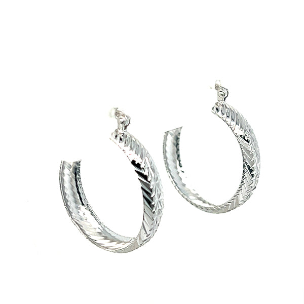 Sterling Silver Diamond Cut Hoop Earrings