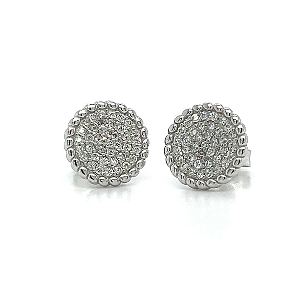 Sterling Silver Pave Circle Cubic Zirconia Stud Earrings