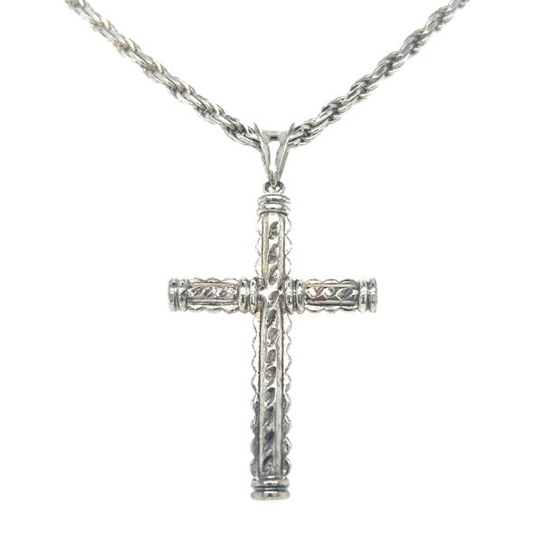 Axrael Sterling Silver 3.5mm Rope Chain Cross Pendant 24 Estate