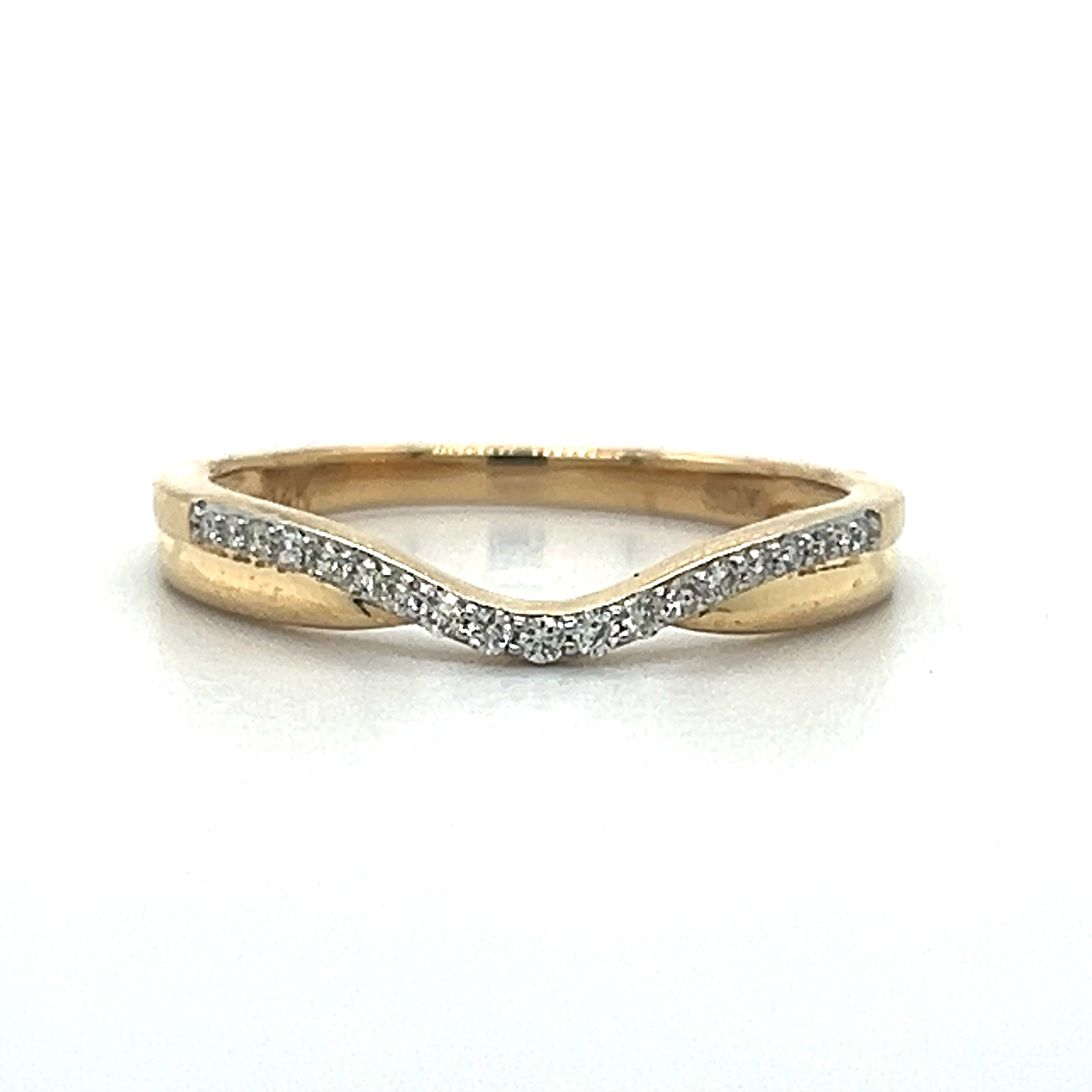 14K Yellow Gold .10 Carat Total Weight (16) Diamond Chevron Contour Shadow Wedding Anniversary Stackable Band Ring