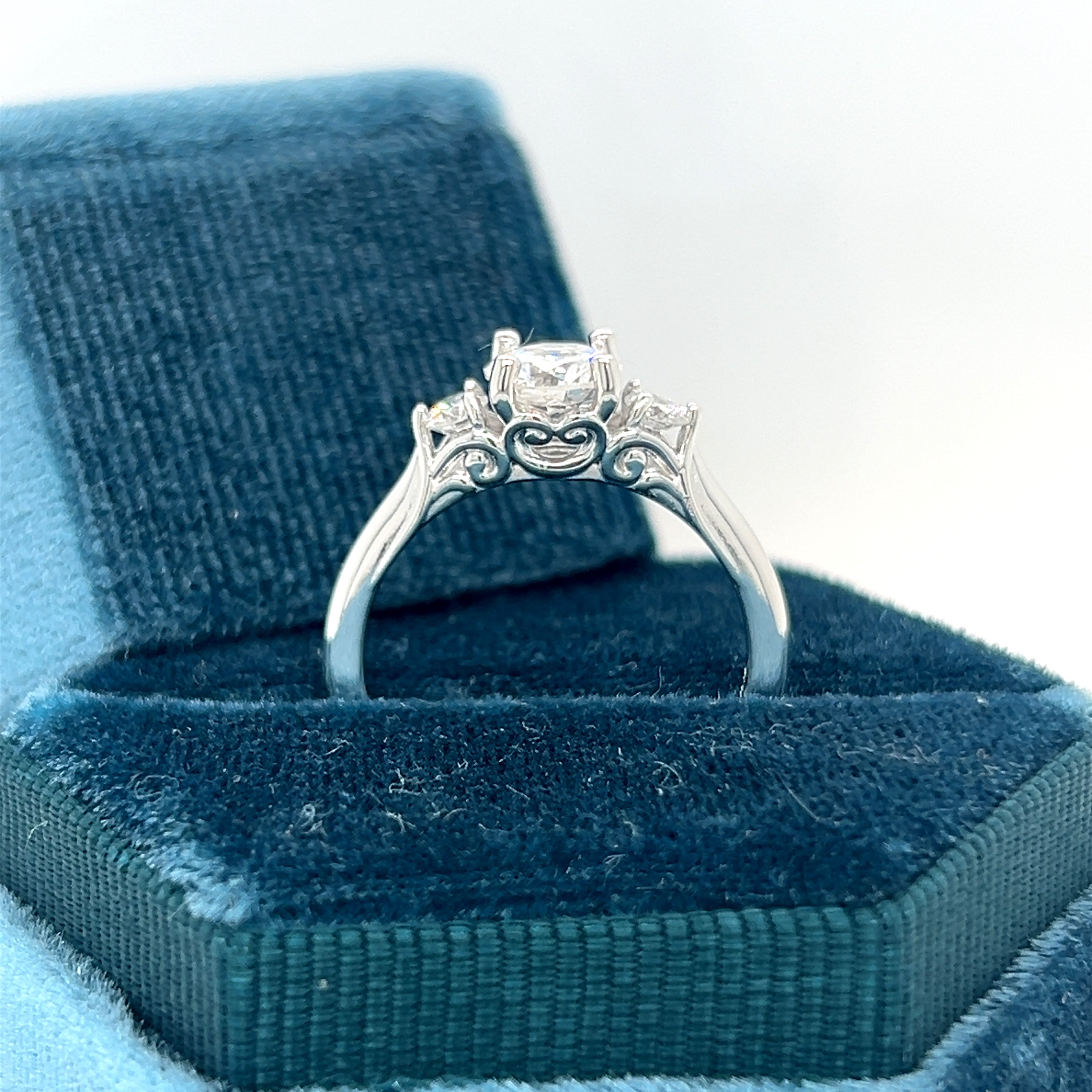 "Nova" 14K White Gold 1.02 Carat Total Weight Mined Diamond, .84CT Brilliant Round G, SI2 Center Diamond and .18 (2) Side Diamonds Bridal Engagement Ring WJS Custom Set Collection