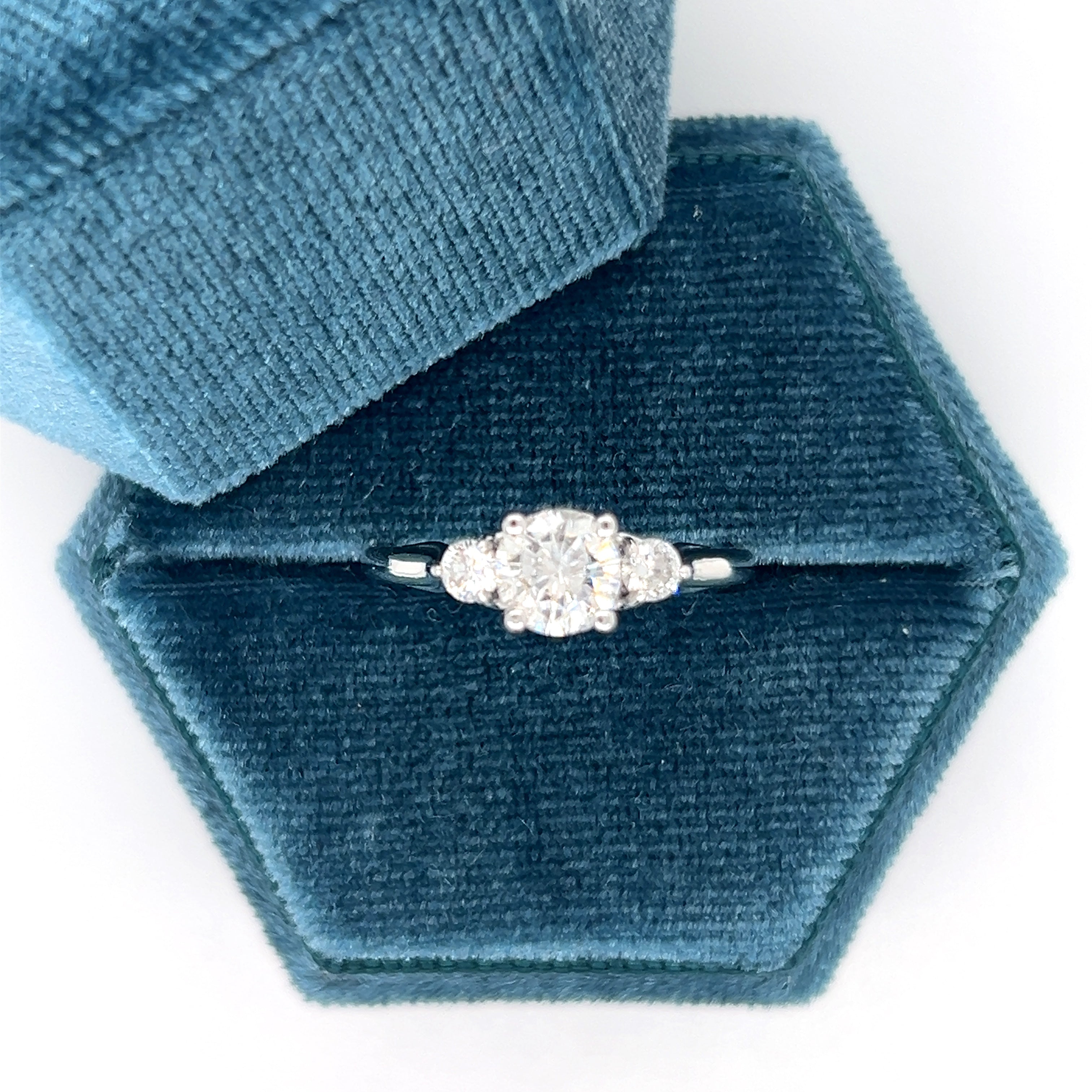 "Nova" 14K White Gold 1.02 Carat Total Weight Mined Diamond, .84CT Brilliant Round G, SI2 Center Diamond and .18 (2) Side Diamonds Bridal Engagement Ring WJS Custom Set Collection