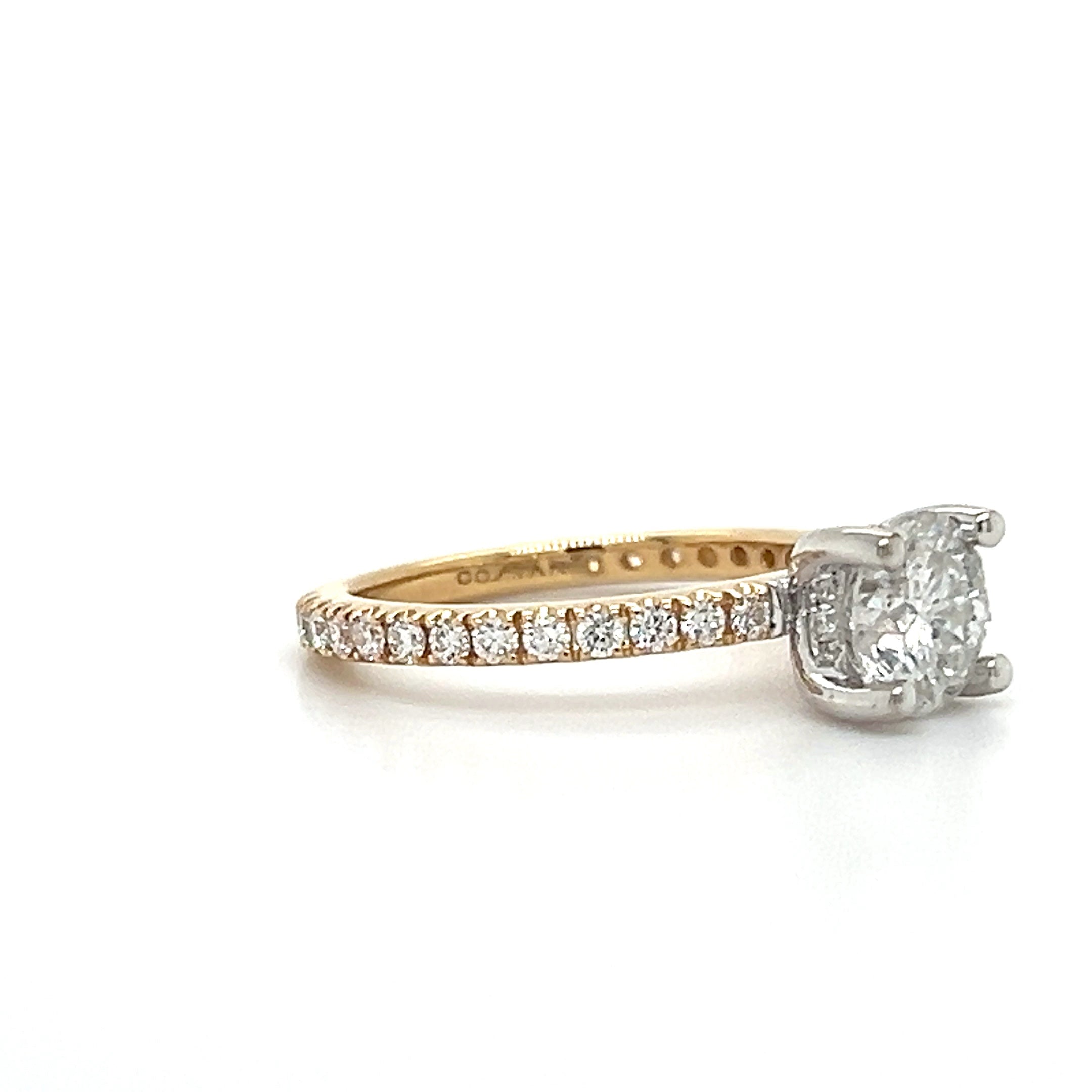 14K Two Tone Gold 1.72 Carat Total Weight Diamond Engagement Ring