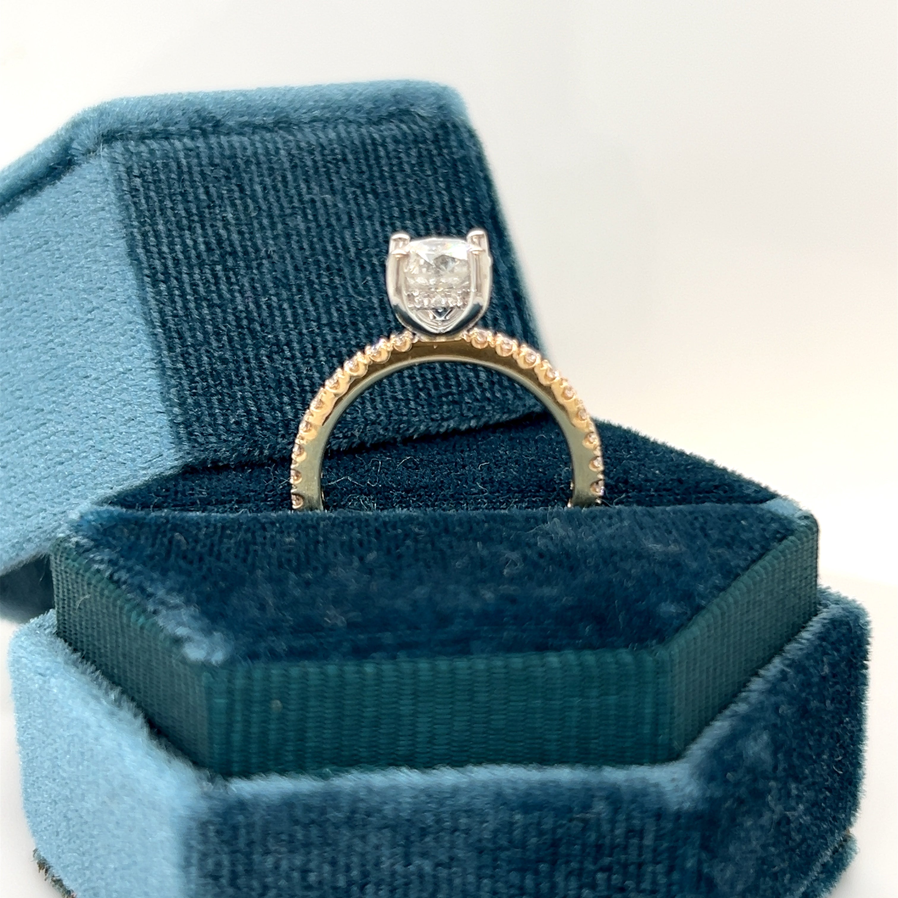 14K Two Tone Gold 1.72 Carat Total Weight Diamond Engagement Ring