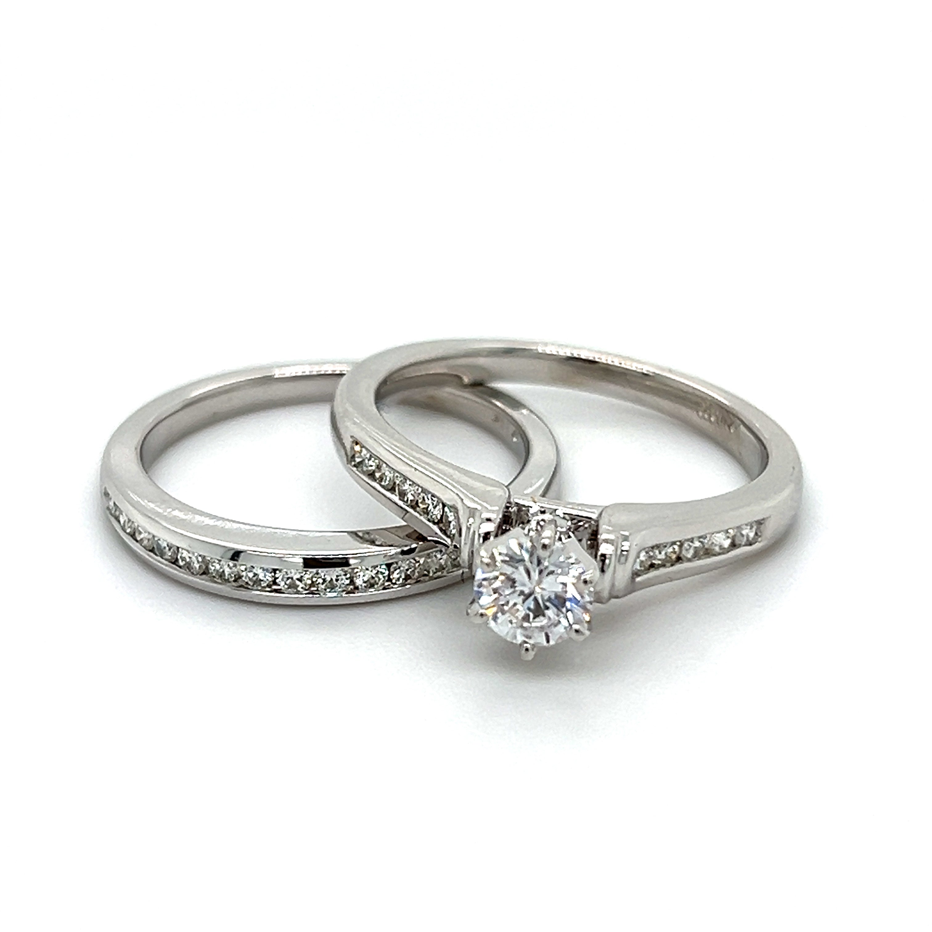 14K White Gold .86 Carat Total Weight, .57CT Brilliant Round FG, SI2 Center, Diamond Bridal Engagement Ring Set
