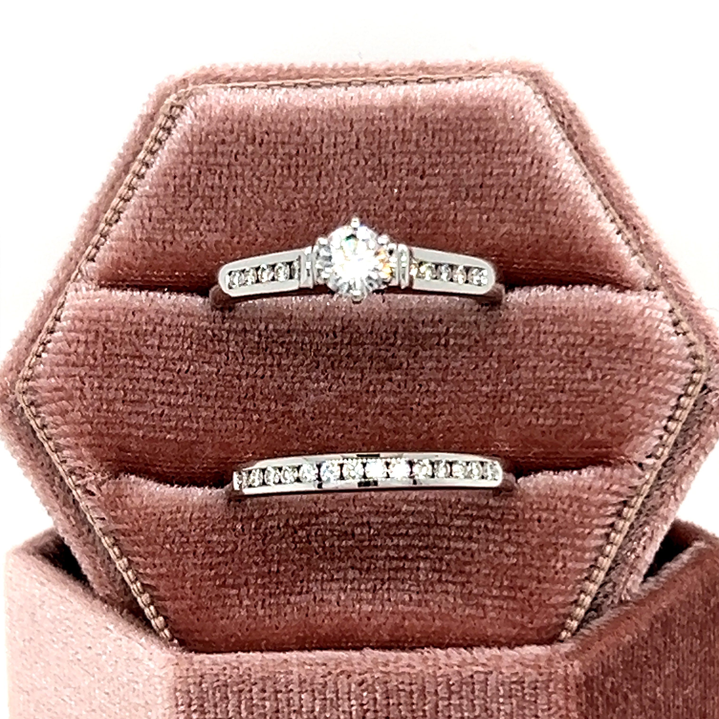 14K White Gold .86 Carat Total Weight, .57CT Brilliant Round FG, SI2 Center, Diamond Bridal Engagement Ring Set