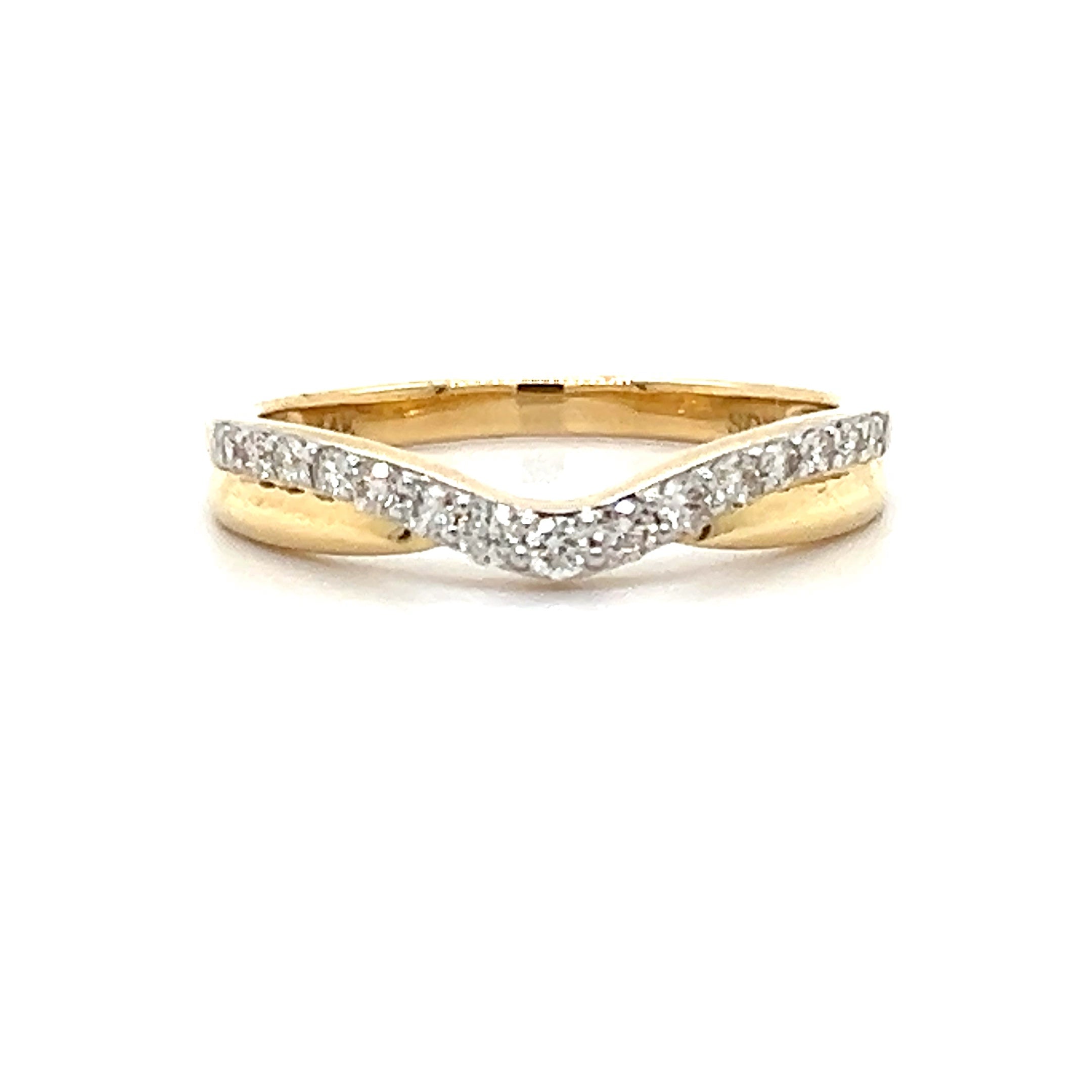 14K Yellow Gold 0.25 Carat Total Weight Diamond Chevron Contour Shadow Wedding Anniversary Stackable Band Ring