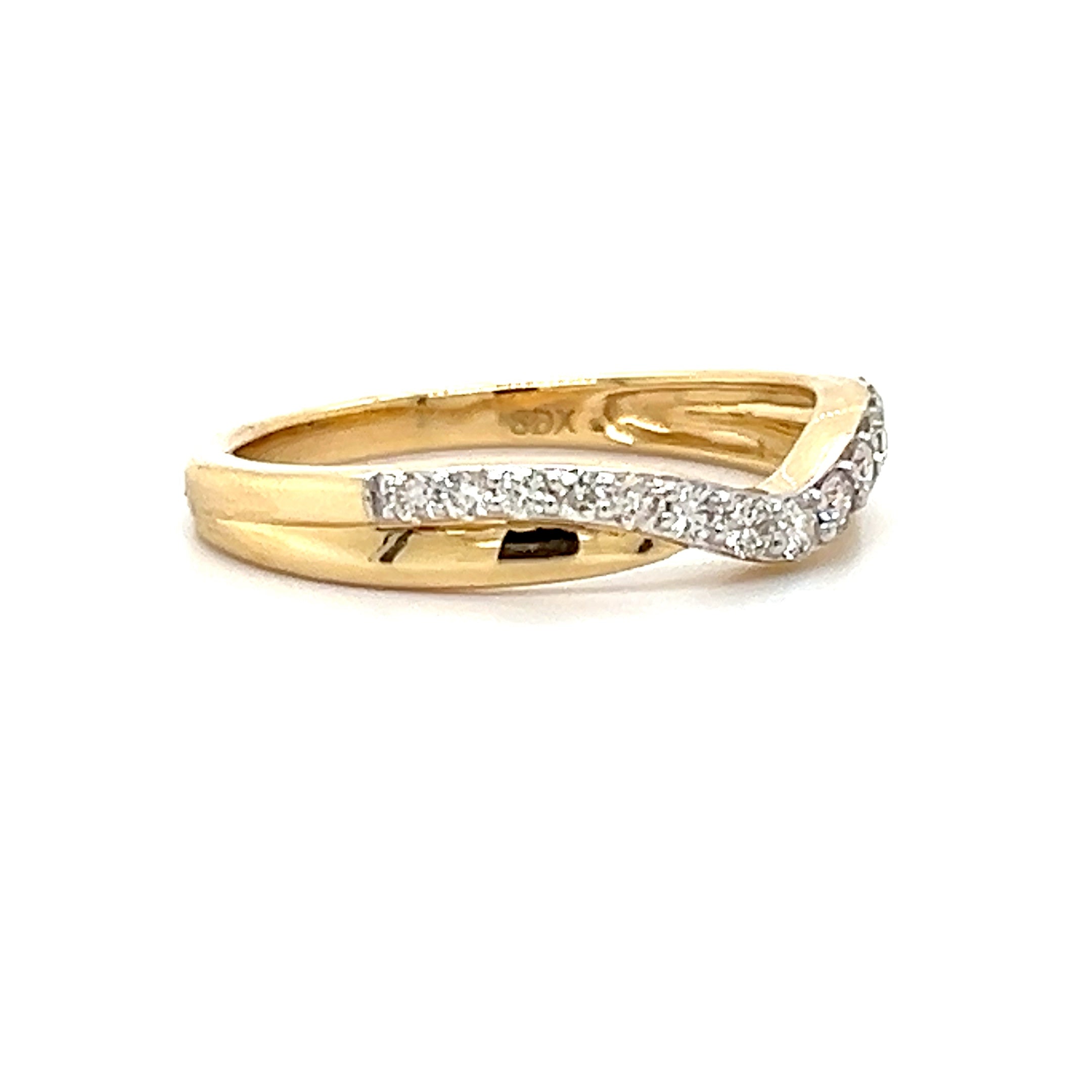 14K Yellow Gold 0.25 Carat Total Weight Diamond Chevron Contour Shadow Wedding Anniversary Stackable Band Ring