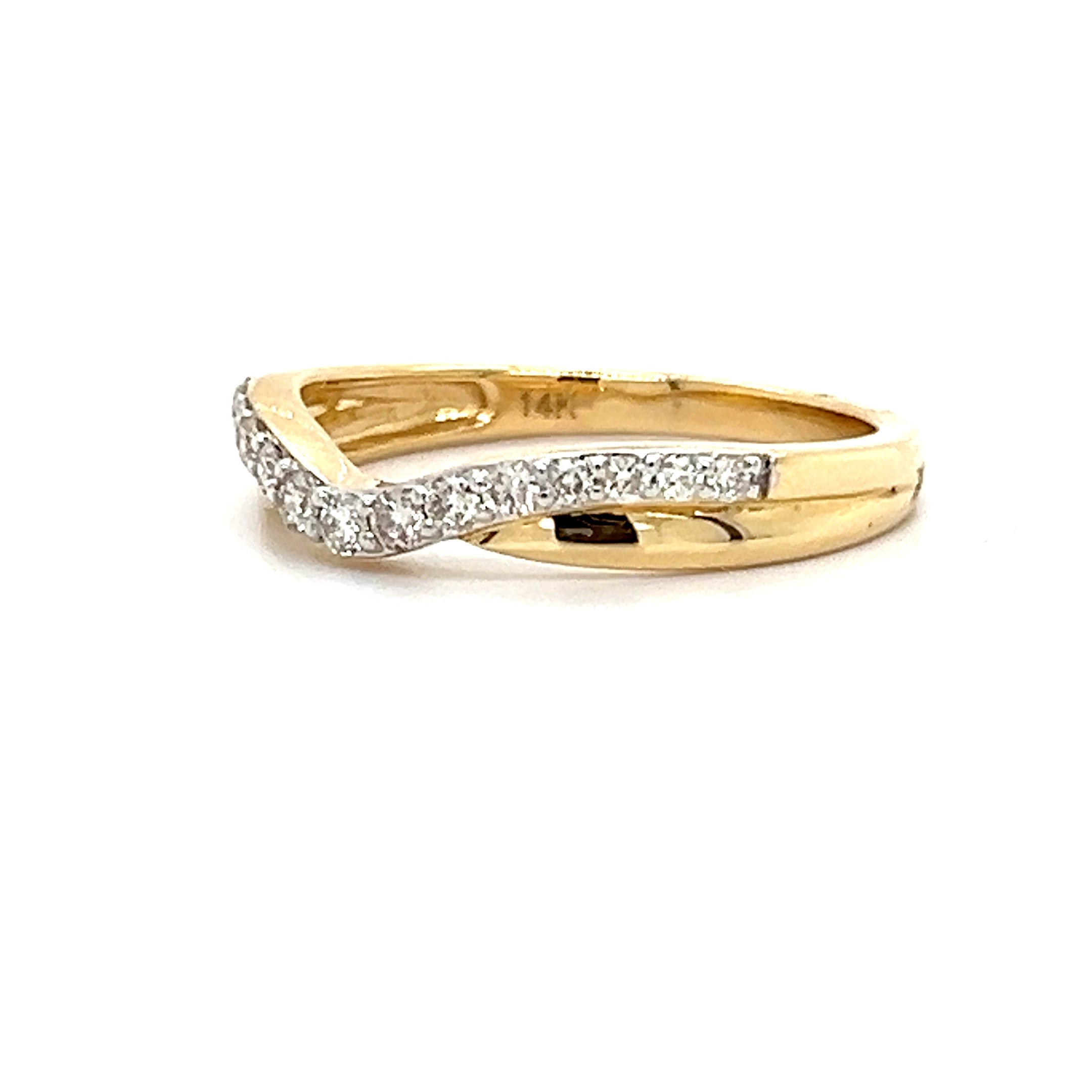 14K Yellow Gold 0.25 Carat Total Weight Diamond Chevron Contour Shadow Wedding Anniversary Stackable Band Ring