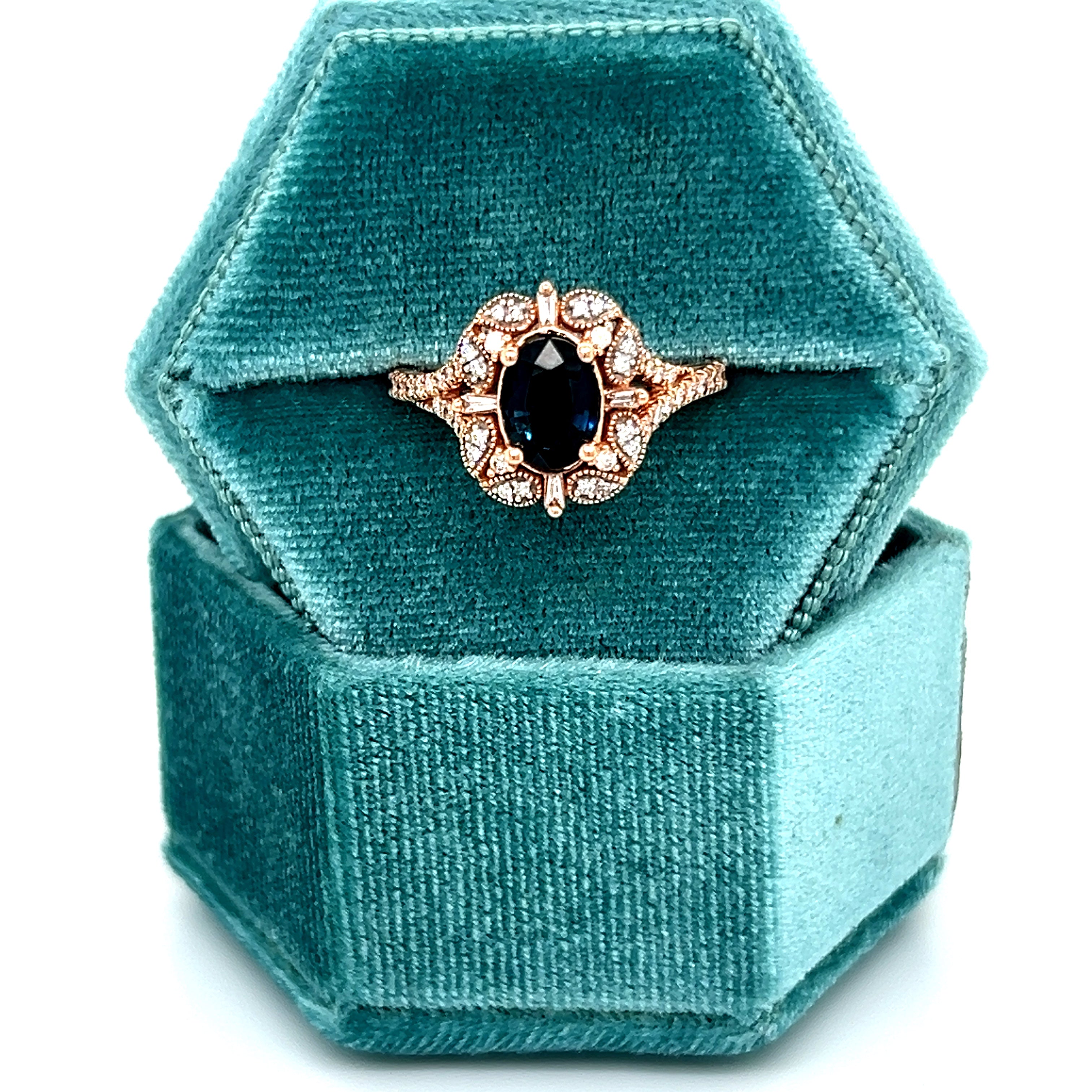 14K Rose Gold 1.35CT Sapphire and 0.45 Carat Total Weight Diamond Ring