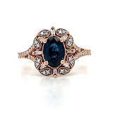 14K Rose Gold 1.35CT Sapphire and 0.45 Carat Total Weight Diamond Ring
