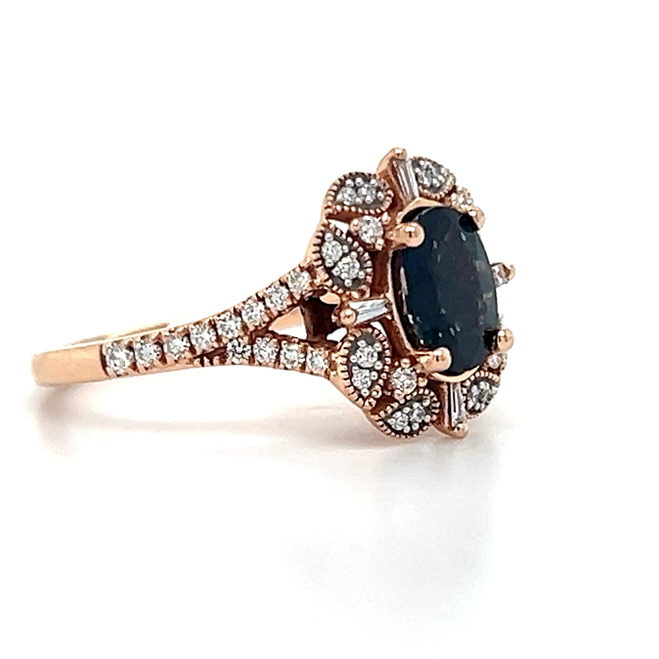 14K Rose Gold 1.35CT Sapphire and 0.45 Carat Total Weight Diamond Ring