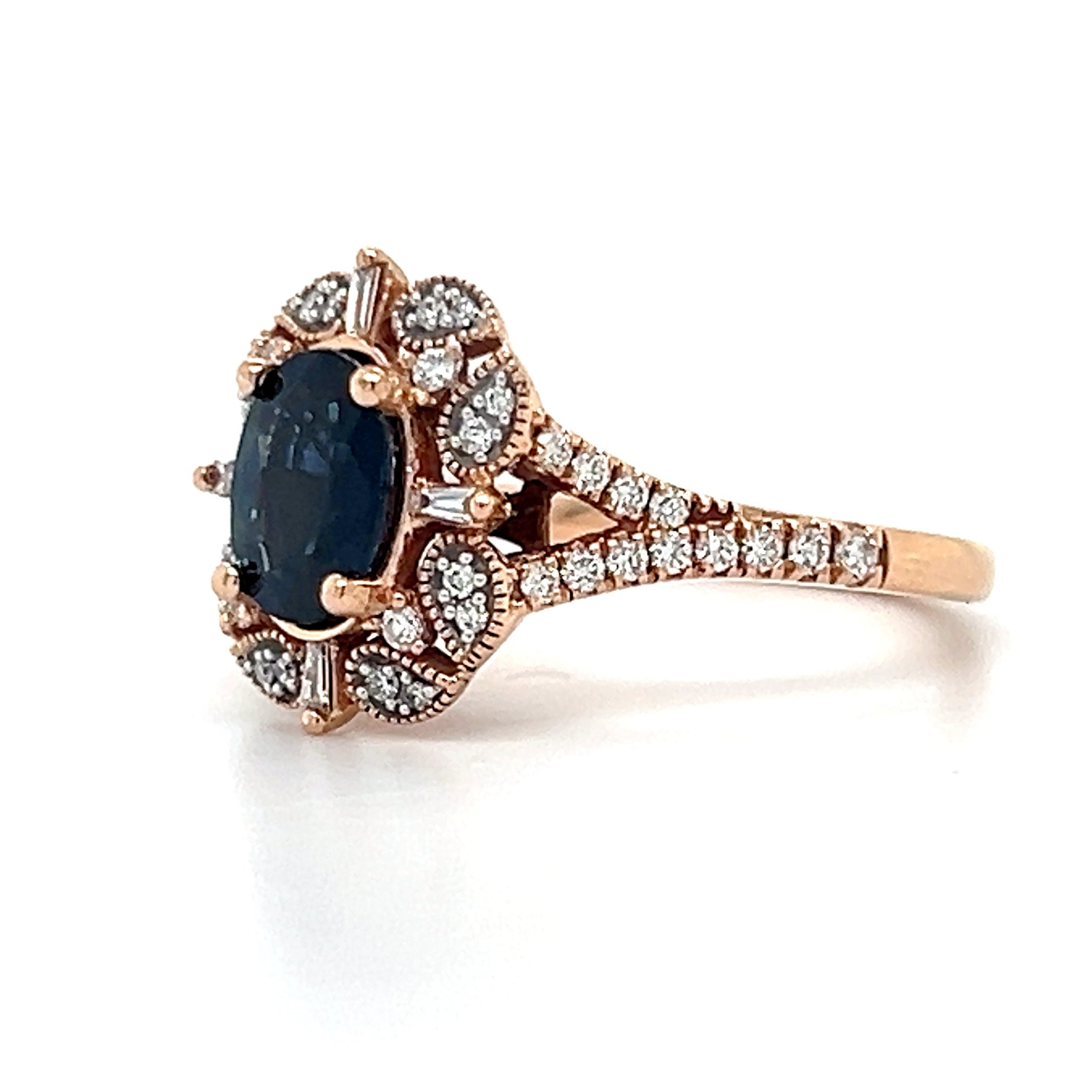 14K Rose Gold 1.35CT Sapphire and 0.45 Carat Total Weight Diamond Ring